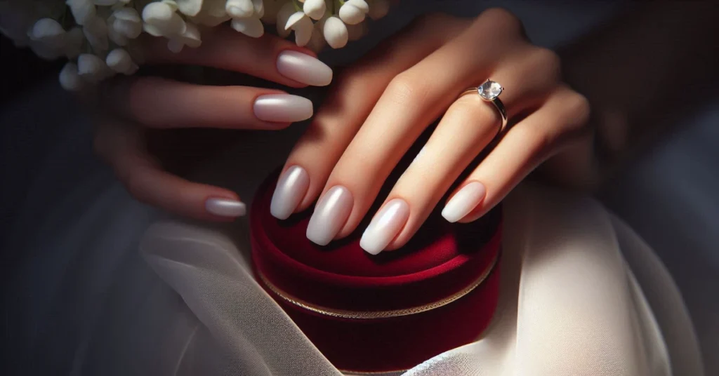 Milky White Bridal Nails