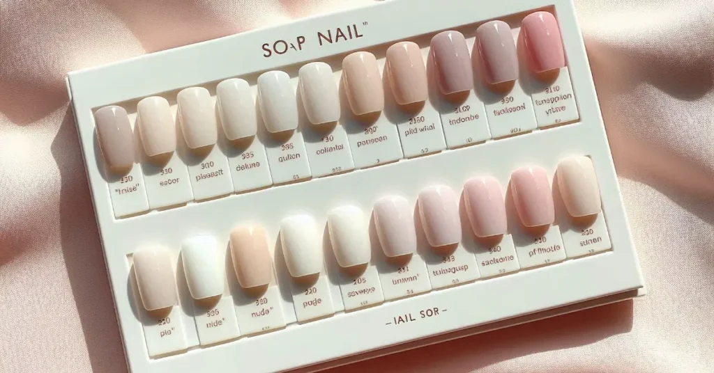 comparison of different soap nail polish shades on a nail color palette