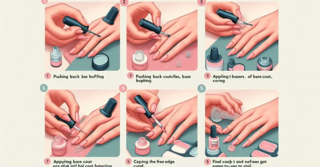 image showing the 5 main steps of applying a gel manicure