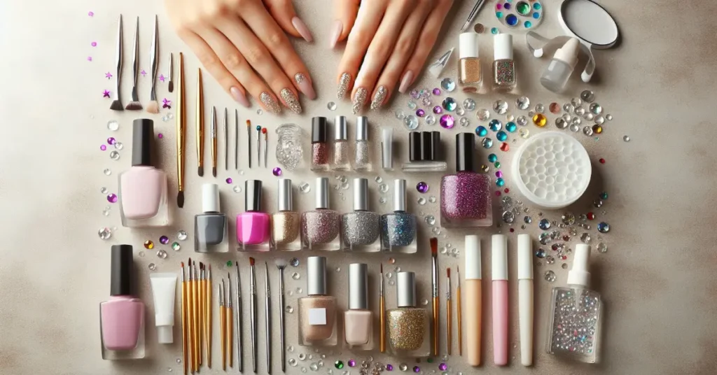 nail art tools arranged neatly on a table